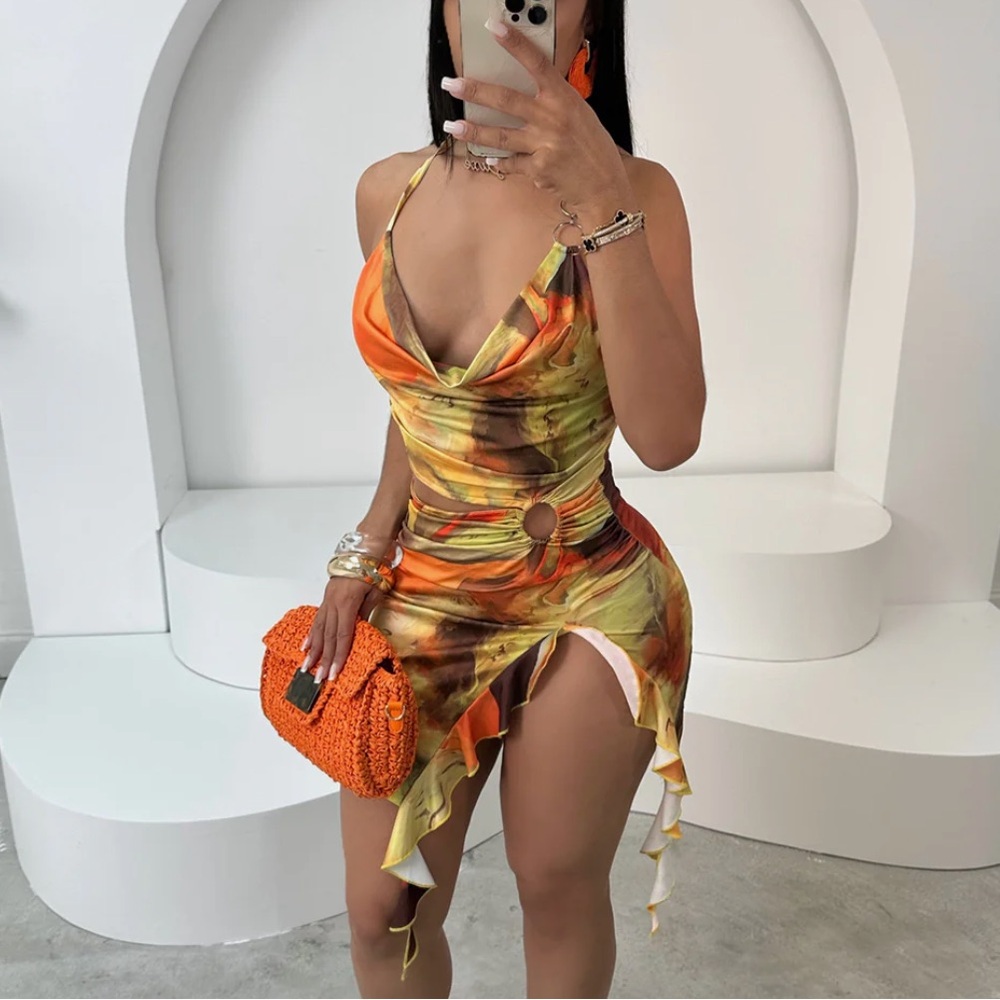 Luxe Fashion Vibrant Orange Mini Dress